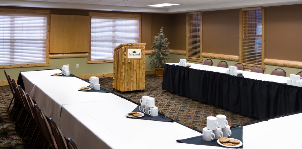 Meeting Room setup in a U Shape with a lectern in the front